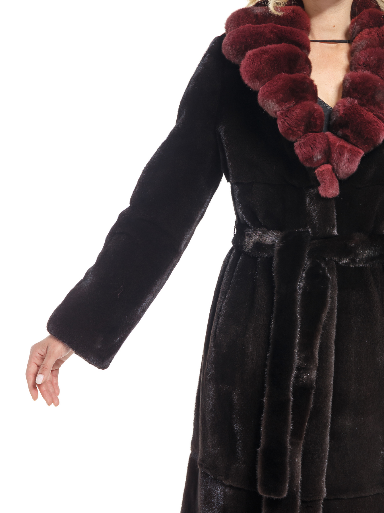 Женское пальто из меха норки с воротником, отделка из меха шиншиллы